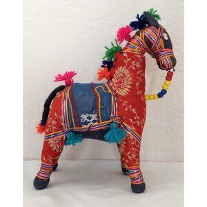 Vintage Indian Rajasthani Fabric Horse - Folk Art - 9" Tall x 12" Wide Colorful